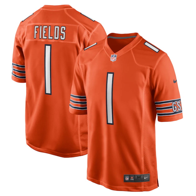 mens nike justin fields orange chicago bears alternate game jersey